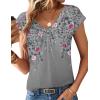 Zeagoo Womens Tops Short Sleeve V Neck Shirts Summer Dressy Casual Business Clothes Work Blouses Fashion Clothing Outfits(Hf36 Grey Floral)
