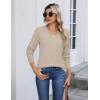 Zeagoo Womens V Neck Sweaters Shirts Long Sleeve Lightweight Ribbed Knit Pullover Sweater Blouse Tops with Buttons Oufits(Almond)