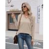 Zeagoo Womens V Neck Sweaters Shirts Long Sleeve Lightweight Ribbed Knit Pullover Sweater Blouse Tops with Buttons Oufits(Almond)
