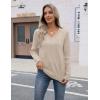 Zeagoo Womens V Neck Sweaters Shirts Long Sleeve Lightweight Ribbed Knit Pullover Sweater Blouse Tops with Buttons Oufits(Almond)