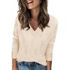Zeagoo Womens V Neck Sweaters Shirts Long Sleeve Lightweight Ribbed Knit Pullover Sweater Blouse Tops with Buttons Oufits(Beige)