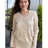 Zeagoo Womens V Neck Sweaters Shirts Long Sleeve Lightweight Ribbed Knit Pullover Sweater Blouse Tops with Buttons Oufits(Beige)