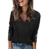 Zeagoo Womens V Neck Sweaters Shirts Long Sleeve Lightweight Ribbed Knit Pullover Sweater Blouse Tops with Buttons Oufits(Black)