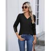 Zeagoo Womens V Neck Sweaters Shirts Long Sleeve Lightweight Ribbed Knit Pullover Sweater Blouse Tops with Buttons Oufits(Black)
