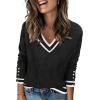 Zeagoo Womens V Neck Sweaters Shirts Long Sleeve Lightweight Ribbed Knit Pullover Sweater Blouse Tops with Buttons Oufits(Black-white)