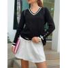 Zeagoo Womens V Neck Sweaters Shirts Long Sleeve Lightweight Ribbed Knit Pullover Sweater Blouse Tops with Buttons Oufits(Black-white)