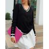 Zeagoo Womens V Neck Sweaters Shirts Long Sleeve Lightweight Ribbed Knit Pullover Sweater Blouse Tops with Buttons Oufits(Black-white)