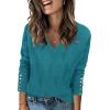 Zeagoo Womens V Neck Sweaters Shirts Long Sleeve Lightweight Ribbed Knit Pullover Sweater Blouse Tops with Buttons Oufits(Blue)