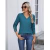 Zeagoo Womens V Neck Sweaters Shirts Long Sleeve Lightweight Ribbed Knit Pullover Sweater Blouse Tops with Buttons Oufits(Blue)