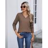 Zeagoo Womens V Neck Sweaters Shirts Long Sleeve Lightweight Ribbed Knit Pullover Sweater Blouse Tops with Buttons Oufits(Brown)