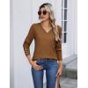 Zeagoo Womens V Neck Sweaters Shirts Long Sleeve Lightweight Ribbed Knit Pullover Sweater Blouse Tops with Buttons Oufits(Brownie)