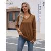 Zeagoo Womens V Neck Sweaters Shirts Long Sleeve Lightweight Ribbed Knit Pullover Sweater Blouse Tops with Buttons Oufits(Brownie)