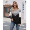 Zeagoo Womens V Neck Sweaters Shirts Long Sleeve Lightweight Ribbed Knit Pullover Sweater Blouse Tops with Buttons Oufits(C-grey Black)