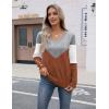 Zeagoo Womens V Neck Sweaters Shirts Long Sleeve Lightweight Ribbed Knit Pullover Sweater Blouse Tops with Buttons Oufits(C-grey Caramel)