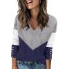 Zeagoo Womens V Neck Sweaters Shirts Long Sleeve Lightweight Ribbed Knit Pullover Sweater Blouse Tops with Buttons Oufits(C-grey Navy)