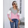 Zeagoo Womens V Neck Sweaters Shirts Long Sleeve Lightweight Ribbed Knit Pullover Sweater Blouse Tops with Buttons Oufits(C-grey Pink)