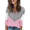 Zeagoo Womens V Neck Sweaters Shirts Long Sleeve Lightweight Ribbed Knit Pullover Sweater Blouse Tops with Buttons Oufits(C-grey Pink)