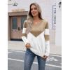Zeagoo Womens V Neck Sweaters Shirts Long Sleeve Lightweight Ribbed Knit Pullover Sweater Blouse Tops with Buttons Oufits(C-khaki White)