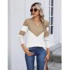 Zeagoo Womens V Neck Sweaters Shirts Long Sleeve Lightweight Ribbed Knit Pullover Sweater Blouse Tops with Buttons Oufits(C-khaki White)