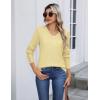 Zeagoo Womens V Neck Sweaters Shirts Long Sleeve Lightweight Ribbed Knit Pullover Sweater Blouse Tops with Buttons Oufits(Cream Yellow)