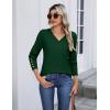 Zeagoo Womens V Neck Sweaters Shirts Long Sleeve Lightweight Ribbed Knit Pullover Sweater Blouse Tops with Buttons Oufits(Forest Green)