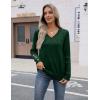 Zeagoo Womens V Neck Sweaters Shirts Long Sleeve Lightweight Ribbed Knit Pullover Sweater Blouse Tops with Buttons Oufits(Forest Green)