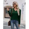 Zeagoo Womens V Neck Sweaters Shirts Long Sleeve Lightweight Ribbed Knit Pullover Sweater Blouse Tops with Buttons Oufits(Forest Green)