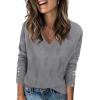 Zeagoo Womens V Neck Sweaters Shirts Long Sleeve Lightweight Ribbed Knit Pullover Sweater Blouse Tops with Buttons Oufits(Gray)