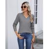 Zeagoo Womens V Neck Sweaters Shirts Long Sleeve Lightweight Ribbed Knit Pullover Sweater Blouse Tops with Buttons Oufits(Gray)