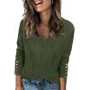 Zeagoo Womens V Neck Sweaters Shirts Long Sleeve Lightweight Ribbed Knit Pullover Sweater Blouse Tops with Buttons Oufits(Green)