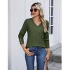 Zeagoo Womens V Neck Sweaters Shirts Long Sleeve Lightweight Ribbed Knit Pullover Sweater Blouse Tops with Buttons Oufits(Green)