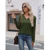 Zeagoo Womens V Neck Sweaters Shirts Long Sleeve Lightweight Ribbed Knit Pullover Sweater Blouse Tops with Buttons Oufits(Green)
