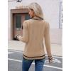 Zeagoo Womens V Neck Sweaters Shirts Long Sleeve Lightweight Ribbed Knit Pullover Sweater Blouse Tops with Buttons Oufits(Khaki-black)