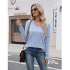 Zeagoo Womens V Neck Sweaters Shirts Long Sleeve Lightweight Ribbed Knit Pullover Sweater Blouse Tops with Buttons Oufits(Light Blue)