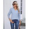 Zeagoo Womens V Neck Sweaters Shirts Long Sleeve Lightweight Ribbed Knit Pullover Sweater Blouse Tops with Buttons Oufits(Light Blue)