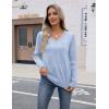 Zeagoo Womens V Neck Sweaters Shirts Long Sleeve Lightweight Ribbed Knit Pullover Sweater Blouse Tops with Buttons Oufits(Light Blue)