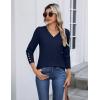 Zeagoo Womens V Neck Sweaters Shirts Long Sleeve Lightweight Ribbed Knit Pullover Sweater Blouse Tops with Buttons Oufits(Navy Blue)