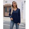 Zeagoo Womens V Neck Sweaters Shirts Long Sleeve Lightweight Ribbed Knit Pullover Sweater Blouse Tops with Buttons Oufits(Navy Blue)