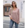 Zeagoo Womens V Neck Sweaters Shirts Long Sleeve Lightweight Ribbed Knit Pullover Sweater Blouse Tops with Buttons Oufits(Pink Purple)