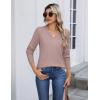 Zeagoo Womens V Neck Sweaters Shirts Long Sleeve Lightweight Ribbed Knit Pullover Sweater Blouse Tops with Buttons Oufits(Pink Purple)