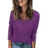 Zeagoo Womens V Neck Sweaters Shirts Long Sleeve Lightweight Ribbed Knit Pullover Sweater Blouse Tops with Buttons Oufits(Purple)