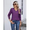 Zeagoo Womens V Neck Sweaters Shirts Long Sleeve Lightweight Ribbed Knit Pullover Sweater Blouse Tops with Buttons Oufits(Purple)