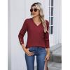Zeagoo Womens V Neck Sweaters Shirts Long Sleeve Lightweight Ribbed Knit Pullover Sweater Blouse Tops with Buttons Oufits(Red)