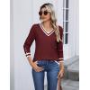 Zeagoo Womens V Neck Sweaters Shirts Long Sleeve Lightweight Ribbed Knit Pullover Sweater Blouse Tops with Buttons Oufits(Red-white)