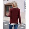 Zeagoo Womens V Neck Sweaters Shirts Long Sleeve Lightweight Ribbed Knit Pullover Sweater Blouse Tops with Buttons Oufits(Red-white)
