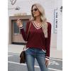 Zeagoo Womens V Neck Sweaters Shirts Long Sleeve Lightweight Ribbed Knit Pullover Sweater Blouse Tops with Buttons Oufits(Red-white)