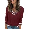 Zeagoo Womens V Neck Sweaters Shirts Long Sleeve Lightweight Ribbed Knit Pullover Sweater Blouse Tops with Buttons Oufits(Red-white)