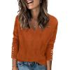 Zeagoo Womens V Neck Sweaters Shirts Long Sleeve Lightweight Ribbed Knit Pullover Sweater Blouse Tops with Buttons Oufits(Rust)