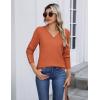 Zeagoo Womens V Neck Sweaters Shirts Long Sleeve Lightweight Ribbed Knit Pullover Sweater Blouse Tops with Buttons Oufits(Rust)