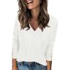 Zeagoo Womens V Neck Sweaters Shirts Long Sleeve Lightweight Ribbed Knit Pullover Sweater Blouse Tops with Buttons Oufits(White)